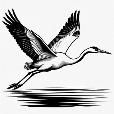 Flying Heron Over Water