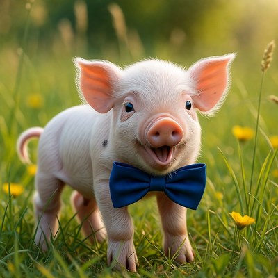 Cute baby pig wearing bow tie