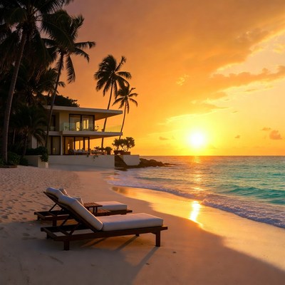 Luxury Beach House at Sunset