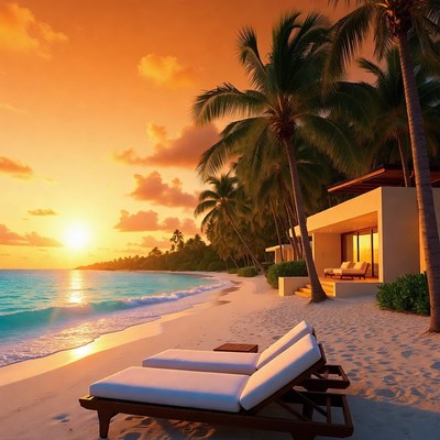 Sunset Beach Lounge Chairs Palms