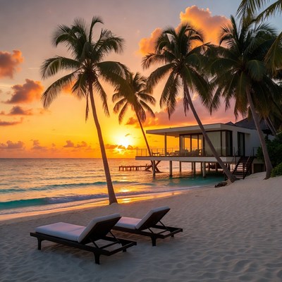Sunset Overwater Bungalow Beach Chairs