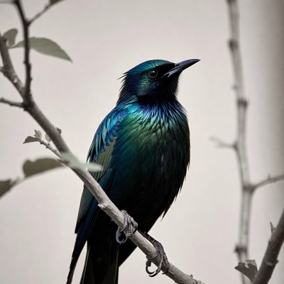 Iridescent Grackle Perched on Branch