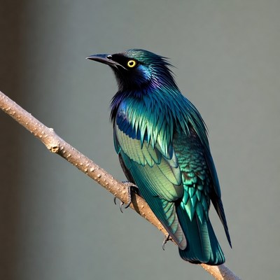 Iridescent Starling Perched on Branch