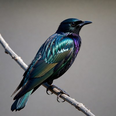 Iridescent Starling Perched on Branch