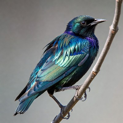 Iridescent Starling Perched on Branch