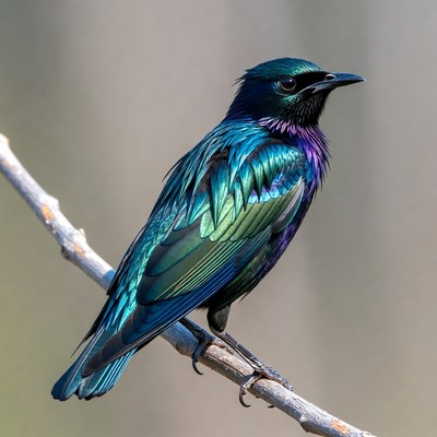 Iridescent Starling Perched on Branch
