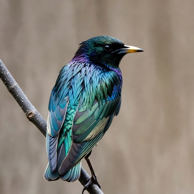 Iridescent Starling Perched on Branch