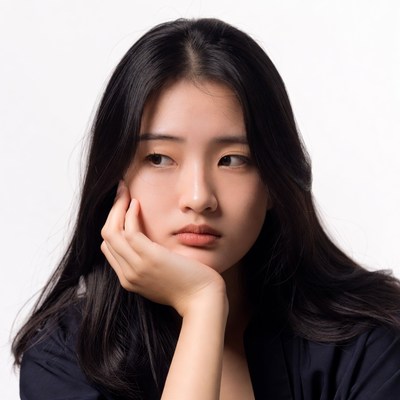 Asian woman hand on chin