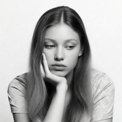 Young woman resting chin on hand