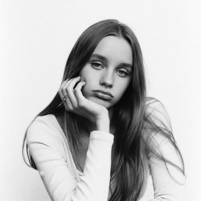 Young woman resting chin on hand