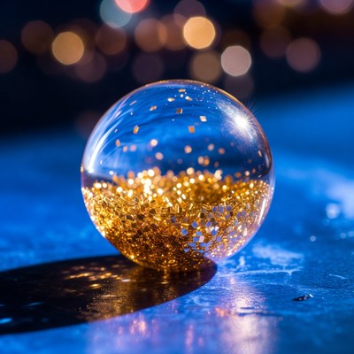 Clear sphere filled with gold glitter