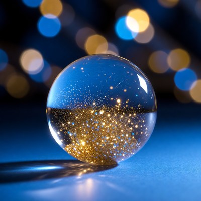 Clear glass orb with golden glitter