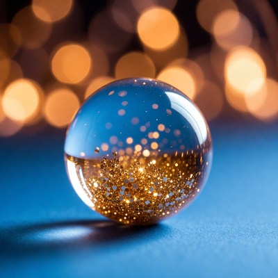 Clear glass orb with gold glitter