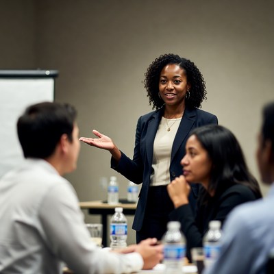 African-American woman presenting in meeting
