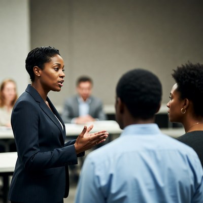 African-American woman leading meeting