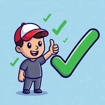 Cartoon boy giving thumbs up with checkmarks