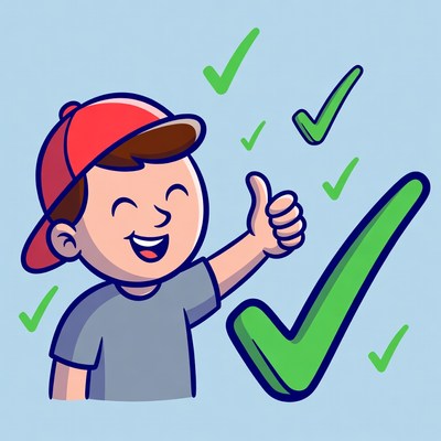 Boy giving thumbs up with checkmarks