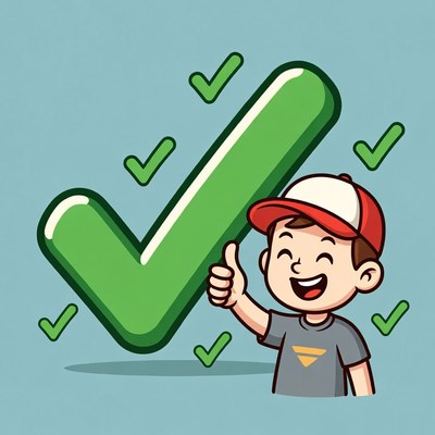 Cartoon boy giving thumbs up with checkmarks