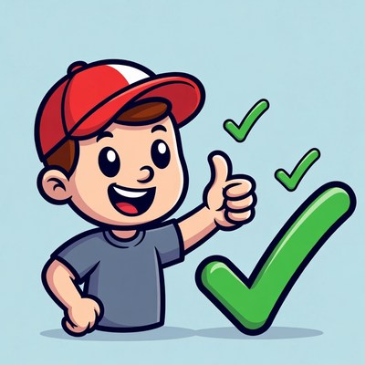 Cartoon boy giving thumbs up with checkmarks