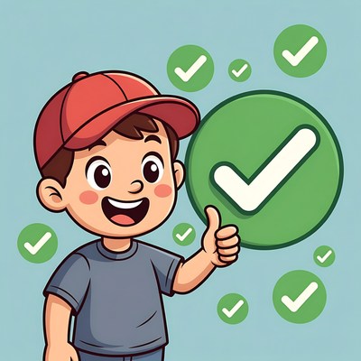 Boy giving thumbs up with checkmarks