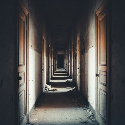 Abandoned hallway with doors