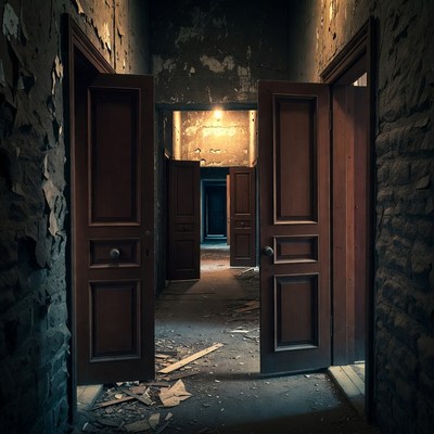 Abandoned Hallway with Open Doors
