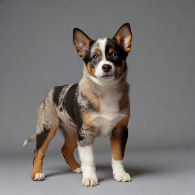 Australian Shepherd Puppy on Gray Background