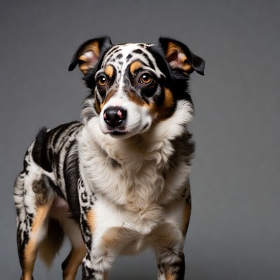 Australian Shepherd dog on gray background