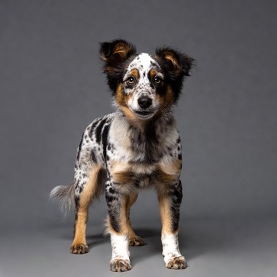 Australian Shepherd Puppy on Gray Background