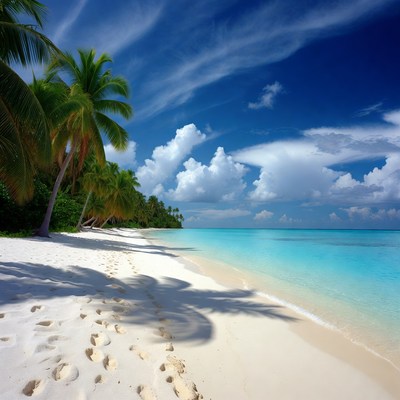 Tropical beach with footprints in sand