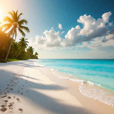 Tropical Beach with Palm Trees