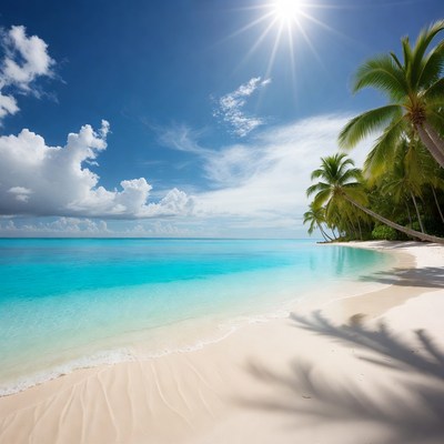Tropical Beach with Palm Trees