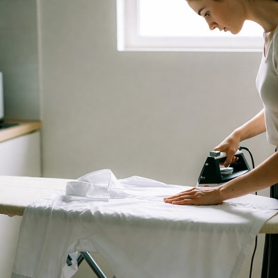 Woman ironing white shirt