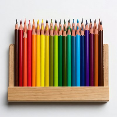 Colorful Pencils in Wooden Holder