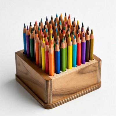 Colorful Pencils in Wooden Holder