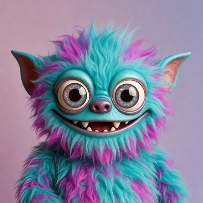 Cute furry monster grinning