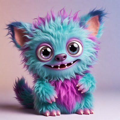 Cute fluffy blue monster grinning