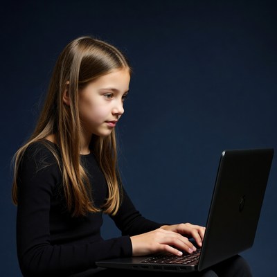 Girl typing on laptop