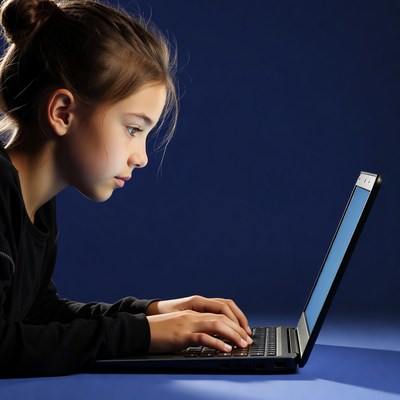 Girl typing on laptop