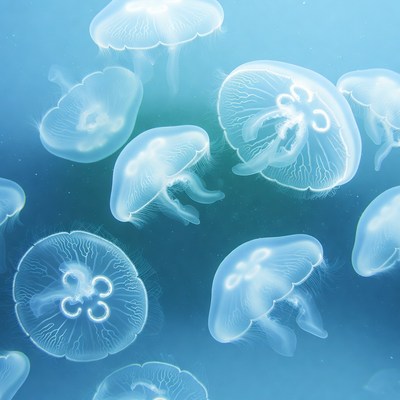Swimming Jellyfish in Blue Water