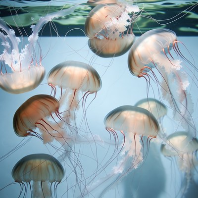 Swarm of Jellyfish Underwater