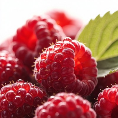 Fresh Raspberries with Green Leaf