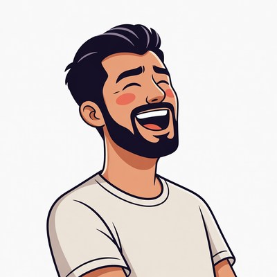 Cartoon man laughing happily