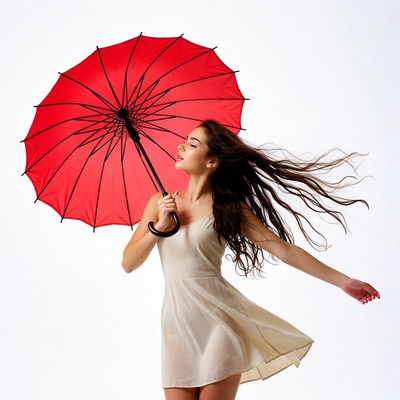 Woman holding red umbrella