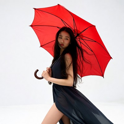 Asian woman holding red umbrella
