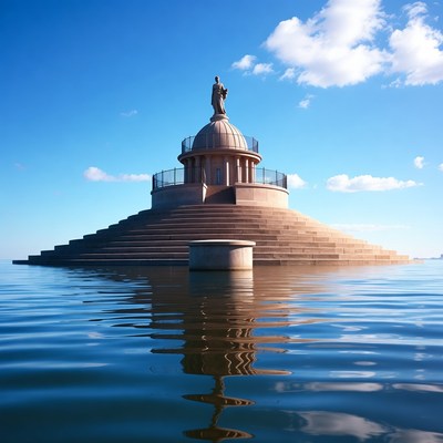 Statue atop domed monument in water