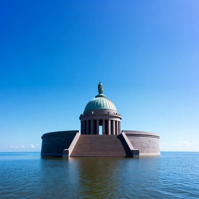 Statue atop domed monument in water
