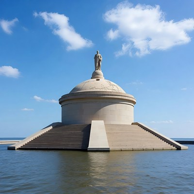 Statue atop domed monument in water