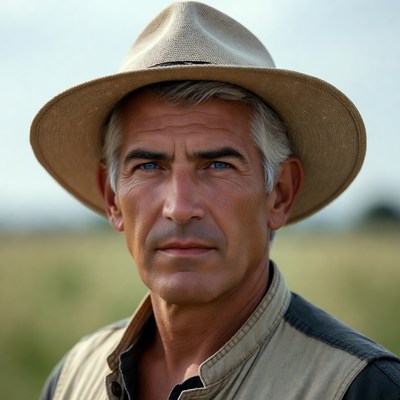 Older man wearing straw hat outdoors