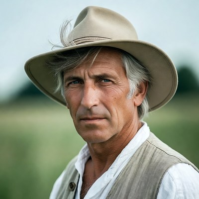Man wearing beige cowboy hat